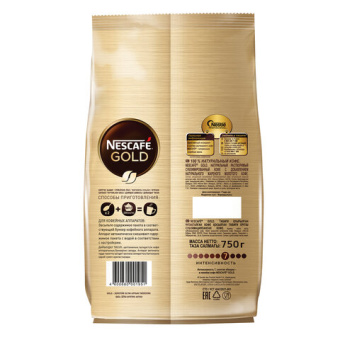 Кофе молотый в растворимом NESCAFE (Нескафе) "Gold", сублимированный, 750 г, мягкая упаковка, 01951,