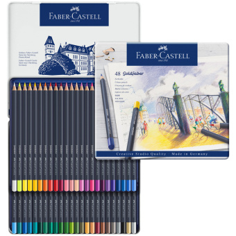 Карандаши цветные Faber-Castell "Goldfaber" 48цв., круглые, заточен., метал. коробка