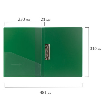 Папка с боковым металлическим прижимом и внутренним карманом BRAUBERG "Contract", зеленая, до 100 л.