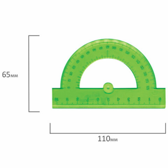 Транспортир пластик 10 см, 180 градусов, BRAUBERG, прозрачный, неоновый, ассорти