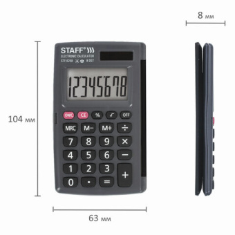 Калькулятор карманный STAFF STF-6248 (104х63 мм), 8 разрядов, двойное питание, 250284