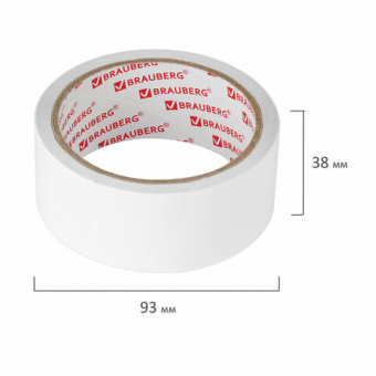 Клейкая двухсторонняя лента 38 мм х 8 м, ТОНКАЯ ОСНОВА полипропилен, 90 микрон, BRAUBERG