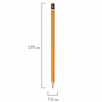 Карандаш чернографитный KOH-I-NOOR 1500, 1 шт., 2B, корпус желтый, заточенный