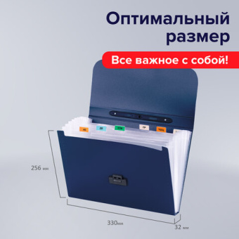 Папка-портфель пластиковая BRAUBERG "Energy" А4 (330х256х32 мм), 7 отделений, синяя, 222572