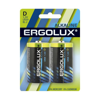 Батарейка Ergolux Alkaline 2шт/бл (LR20 BL-2, 1.5В) (11752)