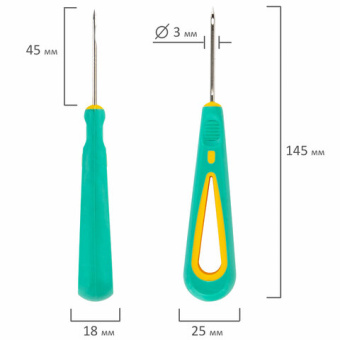 Шило с ушком, общая длина 145 мм, d=3 мм, прорезиненная ручка, STAFF